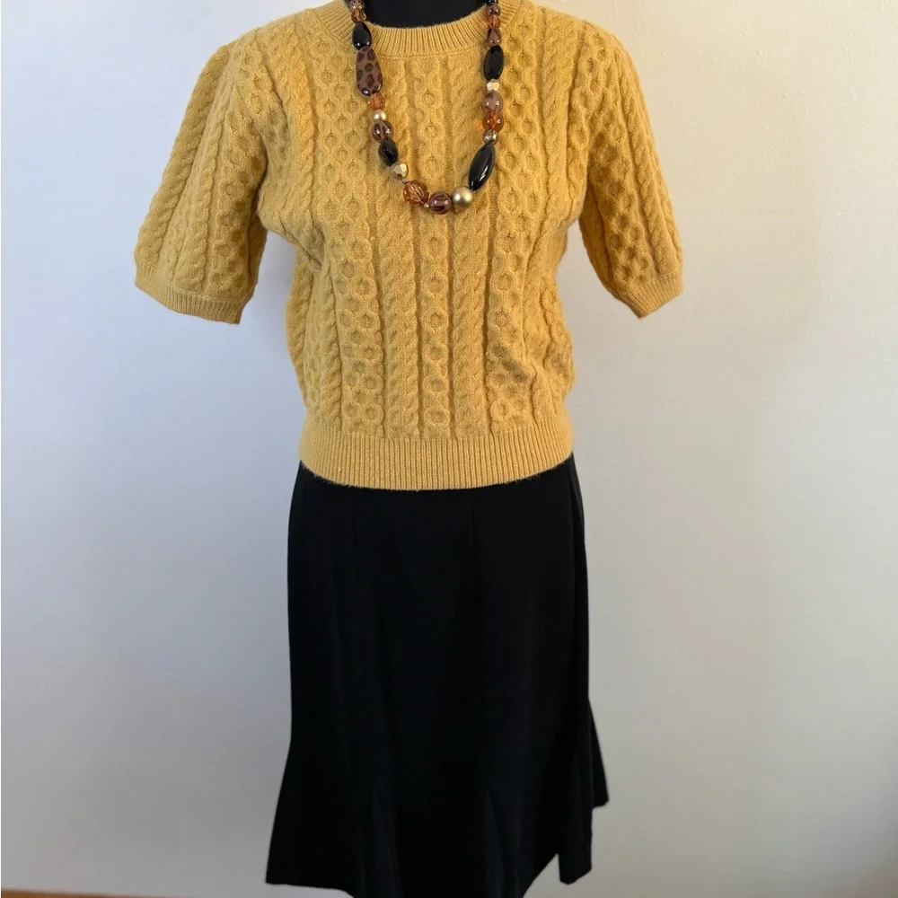 Mable Mustard Cable Knit Sweater Short Sleeve Cozy Cottagecore Medium - Picture 7 of 14